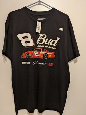 Budweiser Black Tee with Red NASCAR #8 Car Graphic